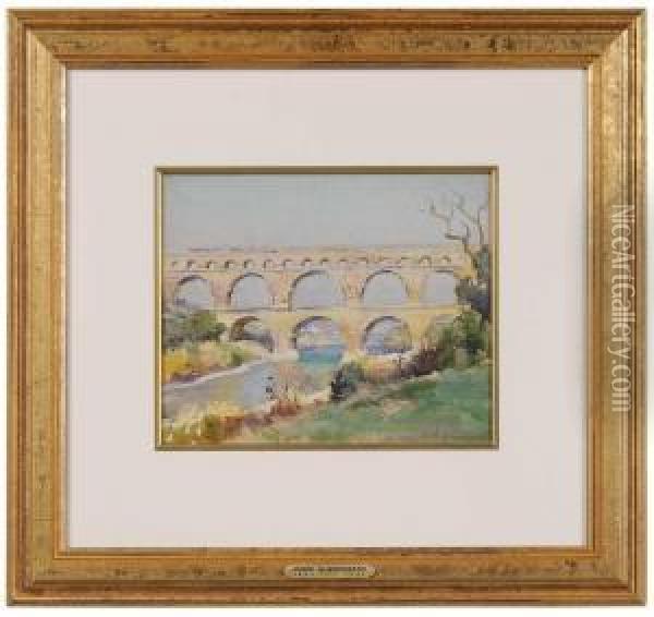 Roman Aqueduct, Pont Du Gard, France Oil Painting - Mabel May Woodward