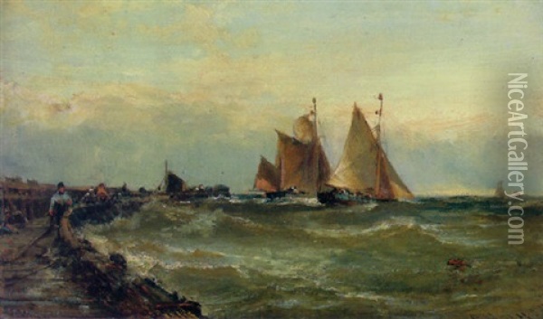 North Sea Trawlers Leaving Great Yarmouth Oil Painting - Edwin Hayes