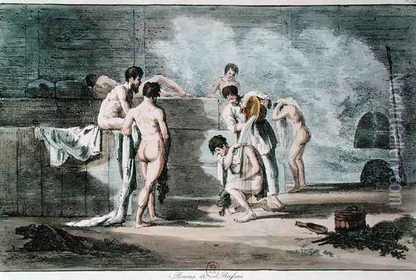Russian Men in a Sauna Oil Painting - Armand Gustave Houbigant