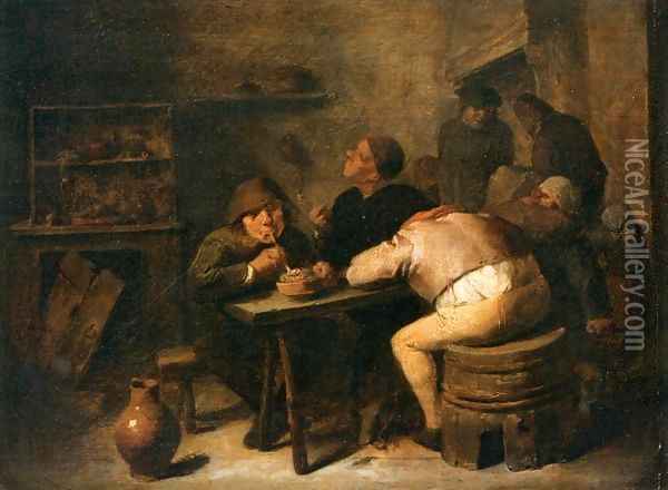 Interior of a Smoking Room Oil Painting - Adriaen Brouwer