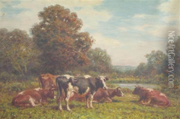 Cows In A Landscape Oil Painting - George Arthur Hays