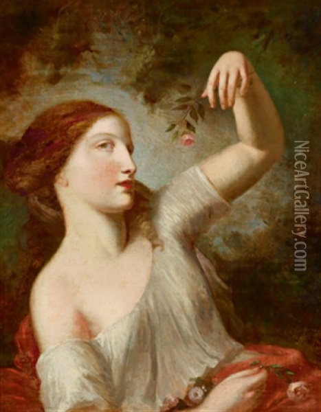 Eine Junge Frau Mit Rosen Oil Painting - Charles Joseph Natoire