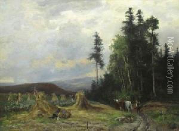 Feldlandschaft Am Waldrand Oil Painting - B. Schrader