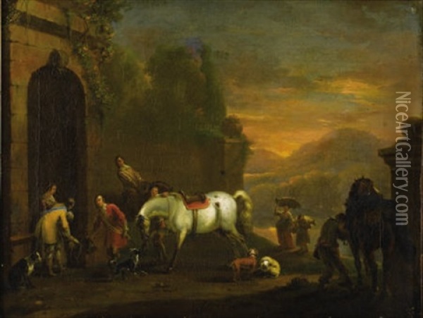Arrival Of A Gentleman Oil Painting - Carel van Falens