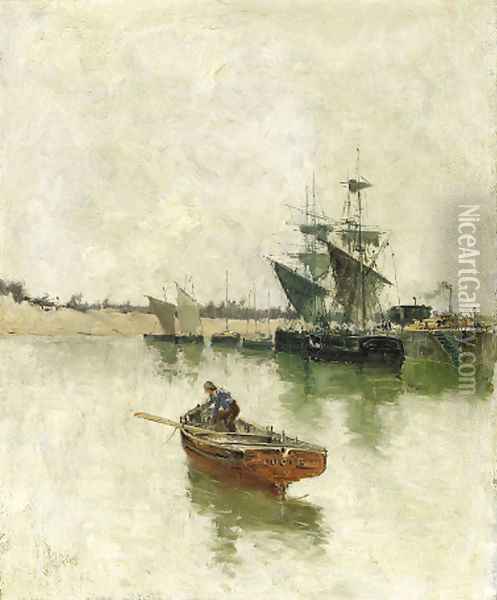 In the Harbour Oil Painting - Frank Myers Boggs