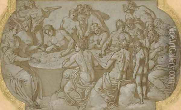 The Feast of the Gods Design for a ceiling compartment Oil Painting - Prospero Fontana