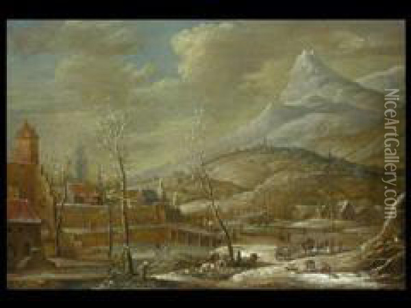 Winterlandschaft Oil Painting - Johann Christian Vollerdt or Vollaert