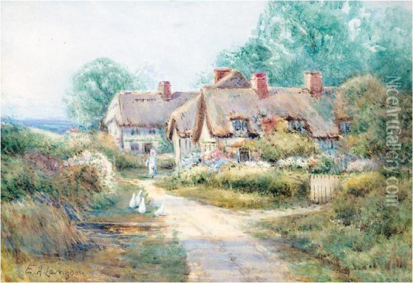 Cottage By A Country Path Oil Painting - Edith A. Langdon