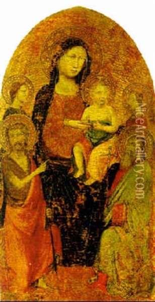 Virgin And Child With Saint John The Baptist And Another Saint And Two Angels Oil Painting -  Lippo d'Andrea (Ambrogio di Baldese)