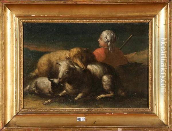 Jeune Berger Et Ses Moutons Oil Painting - Philipp Peter Roos