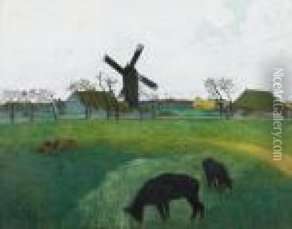 De Grote Weide Met Molen Oil Painting - Leon Spilliaert