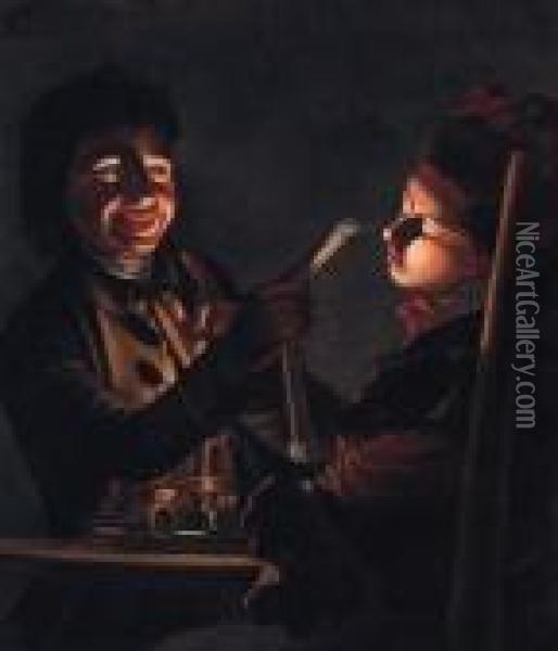 Children Playing With A Candle Oil Painting - Henry Robert Morland