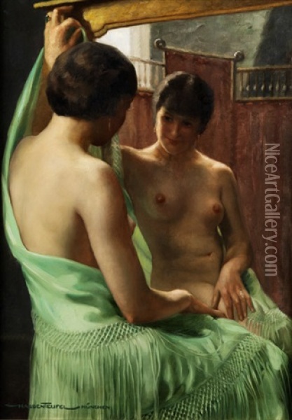 Weiblicher Akt Im Spiegel Oil Painting - Hans Hassenteufel