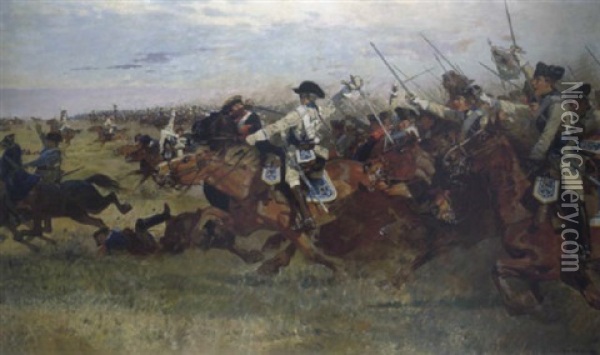 Motiv Aus Dem 7 Jahrigen Krieg, Die Schlacht Bei Rossbach Am 5.november 1757 Oil Painting - Carl Becker
