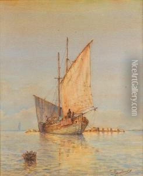 Becalmed Sailing Boat Oil Painting - Emilios Prosalentis