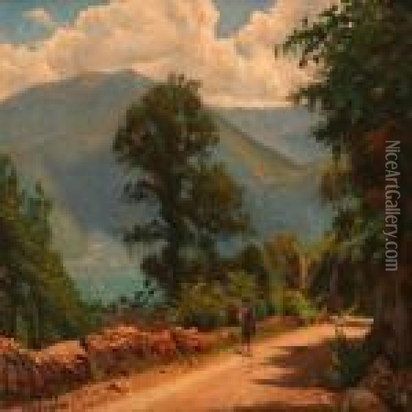 Italien Landscape On A Summer Day Oil Painting - Emil Winnerwald