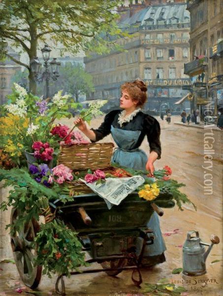 Parisan Flower Seller Oil Painting - Louis De Schryver