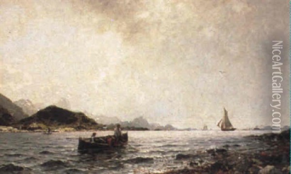 Fishermen In The Fjord Oil Painting - Georg Anton Rasmussen