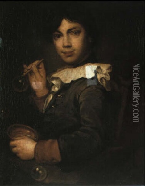 Portrait D'un Jeune Garcon Soufflant Des Bulles De Savon Oil Painting - Vittore Giuseppe Ghislandi (Fra' Galgario)
