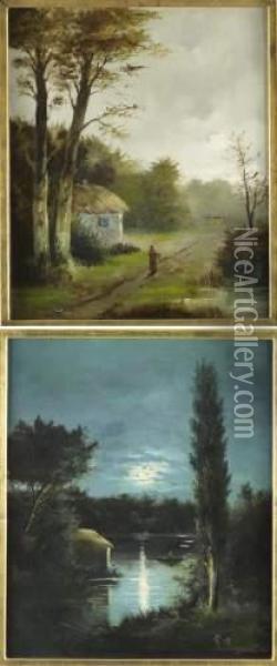 Riviere Au Clair De Lune Oil Painting - L. Rigault