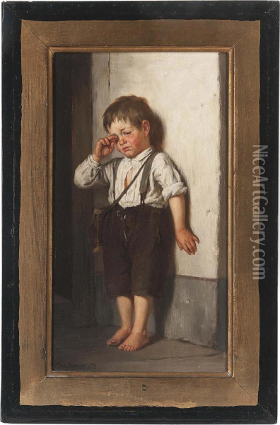 The Naughty Boy Oil Painting - Josef Anton Bauer