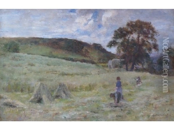 Figures Cutting Hay Oil Painting - Joshua Anderson Hague