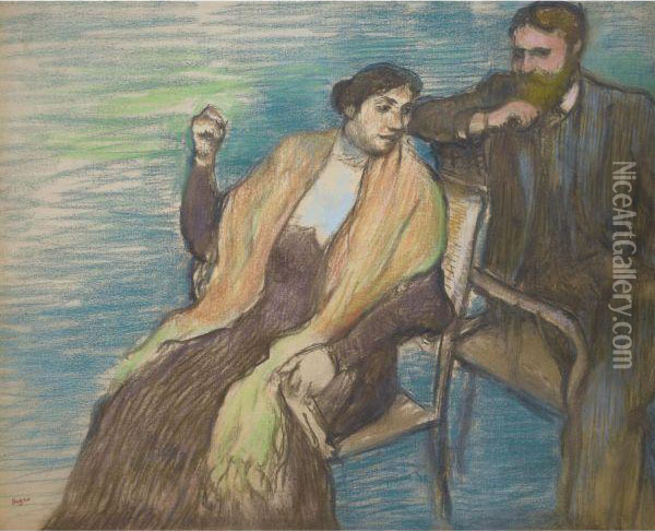 Esquisse Pour Un Portrait (m Et Mme Louis Rouart) Oil Painting - Edgar Degas