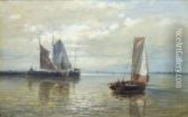 Sailing Vessels In A Calm Oil Painting - Abraham Hulk Jun.
