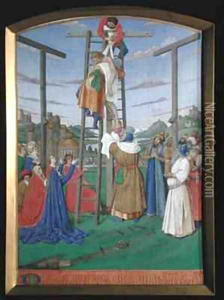 The Deposition from the Hours of the Cross and the Holy Spirit Oil Painting - Jean Fouquet
