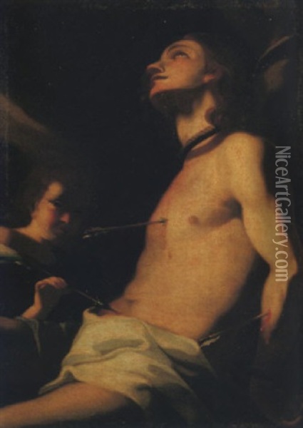 San Sebastiano Curato Dall'angelo Oil Painting - Mattia Preti