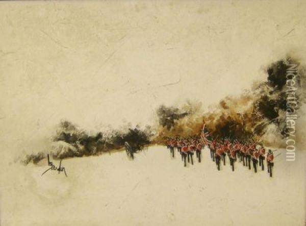 British Foot Infantry In White Landscape Oil Painting - Charles Paul Landon