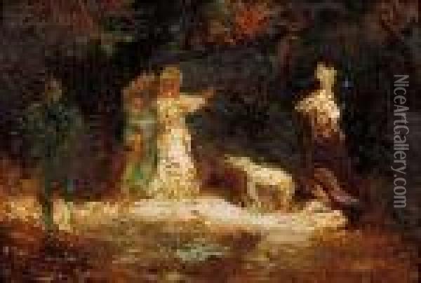 Figures In A Woodland Clearing Oil Painting - Adolphe Joseph Th. Monticelli