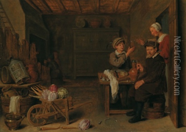 Zechende Bauern In Einer Stube Oil Painting - David Ryckaert III