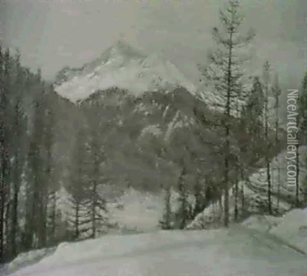 Davos Im Winter Oil Painting - Lajos Szlanyi