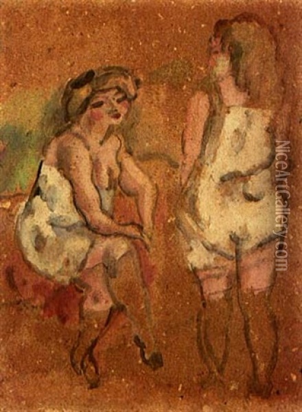 Deux Jeunes Filles-assie Et Debout Oil Painting - Jules Pascin