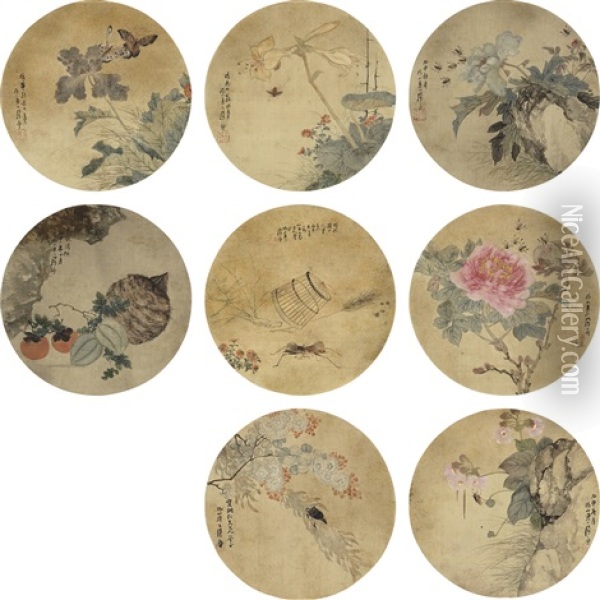 Ju Lian Album Of Flower And Bird Paintings On Circular Fan Leaves Oil Painting -  Ju Lian