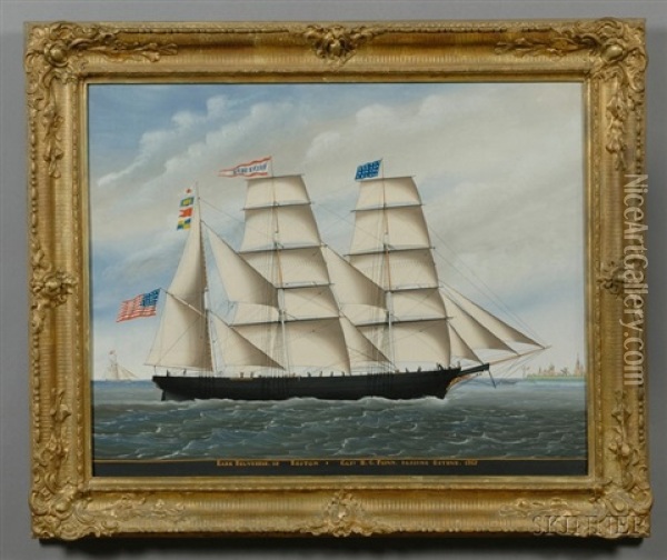 Bark Belvedere Of Boston, Cap't H.c. Flinn, Passing Ostend Oil Painting - Carolus Ludovicus Weyts