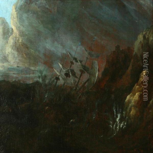 Shipwreck In The Night Oil Painting - Adrian Van De Velde