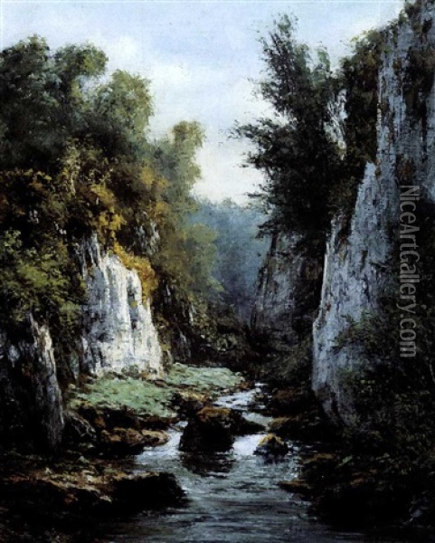 Le Ruisseau Entre Les Rochers Oil Painting - Gustave Courbet