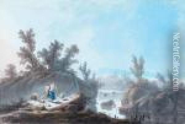 Paysage A La Cascade Animee Oil Painting - Jean-Baptiste Pillement