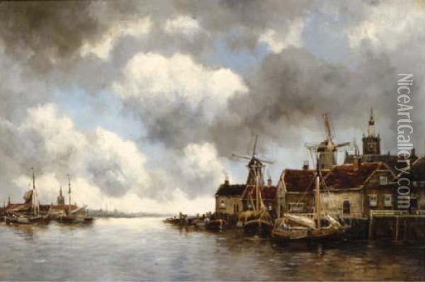 Dutch Village On A Canal Oil Painting - Hermanus Jr. Koekkoek