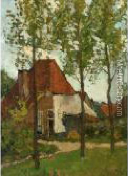 A View Of Farmhouses, Renkum Oil Painting - Theophile Emile Achille De Bock