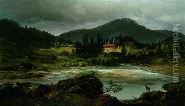 Ansicht Von Jernhammeren In Maridalen Oil Painting - Johan Christian Dahl