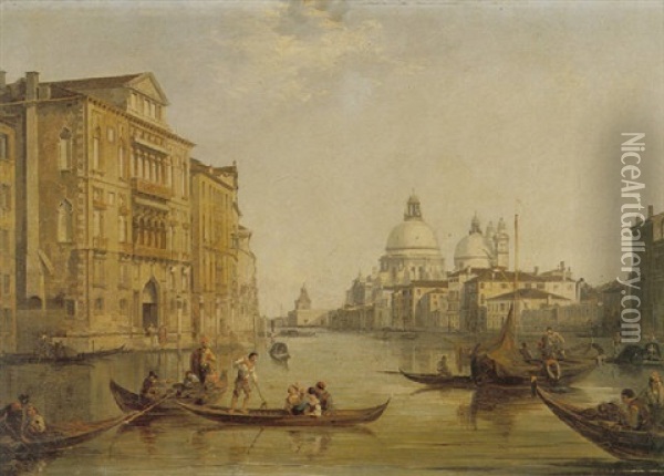 View Of Venice With The Grand Canal And A Distant View Of Santa Maria Della Salute Oil Painting - Edward Pritchett