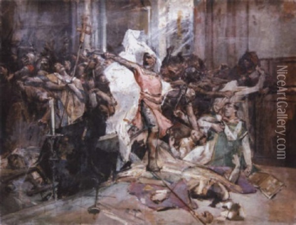 Le Massacre De L'archeveque De Canterbury Oil Painting - Leon Francois Comerre