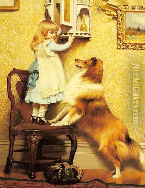 A Little Girl and her Sheltie Oil Painting - Charles Burton Barber