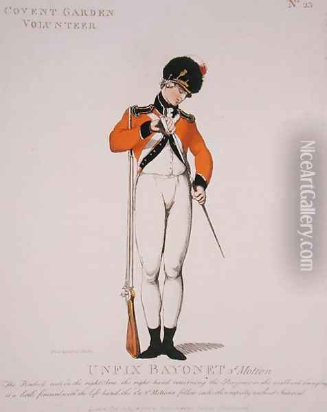 Covent Garden Volunteer, plate 23 from Loyal Volunteers of London and Environs, published 1798 Oil Painting - Thomas Rowlandson