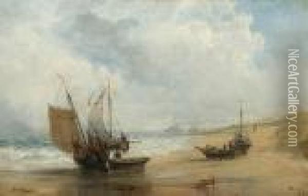 Trawlers On Crosby Beach Oil Painting - John Wright Oakes
