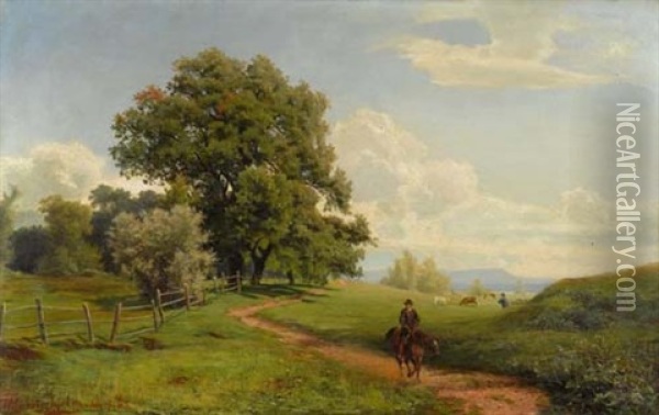 Landschaft Mit Reiter Oil Painting - Magnus Hjalmar Munsterhjelm