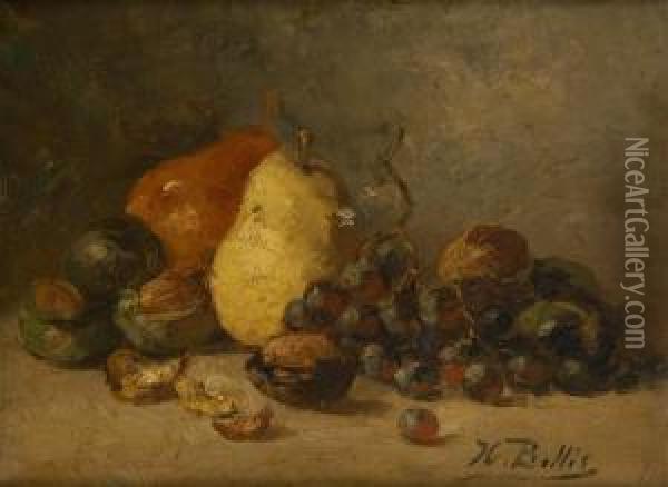 Composition Aux Poires Et Aux Raisins Oil Painting - Hubert Bellis